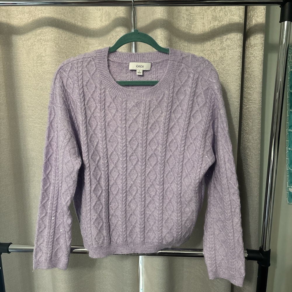 CeCe Lavender Cable Knit Sweater